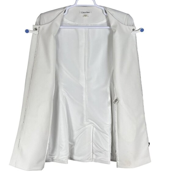 Calvin Klein NEW Women 14 White Collarless Zip Front Long Blazer Jacket Timeless - Picture 5 of 16
